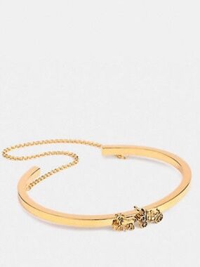 COACH Women's Horse and Carriage Double Chain Gold Tone Cuff Bracelet